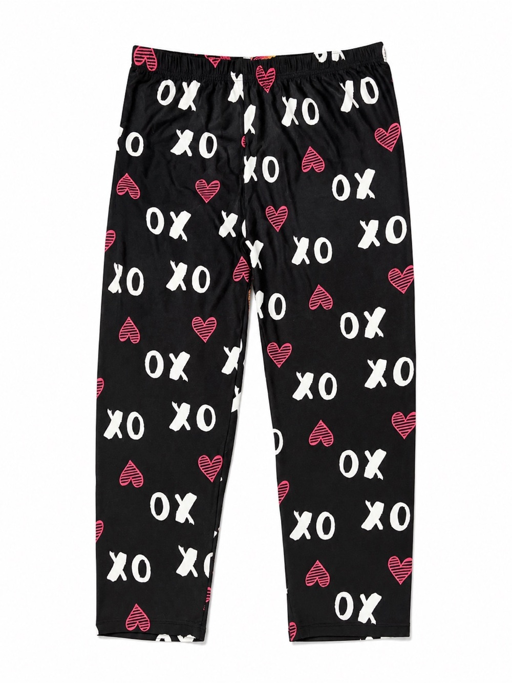 Valentine’s Day XO Heart Print Pajama Lounge Pants Plus Size Black Pink